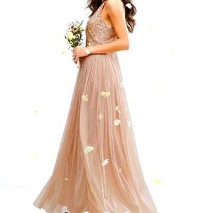 Maya High Neck Maxi Dress W/ Tonal Sequins